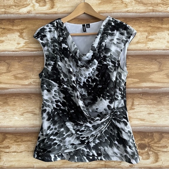 Relativity mock wrap abstract print drape neck petite sleeveless blouse size PXL - Picture 2 of 11